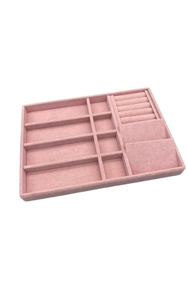 Megass Dekor Helsinki Model Süet Kaplama Pembe Renk 34/24 Cm Çoklu Mix Çekmece Içi Takı Düzenleyicisi - Image 1
