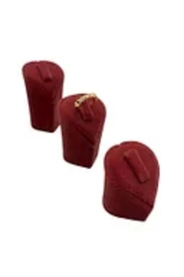 Megass Dekor Süet Kumaş Kırmızı Renk Üçlü Takım Yüzük Sergileme Aksesuar - Image 1