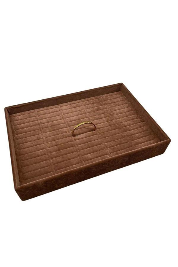 Megass Dekor Yerli Üretim Süet Kumaş Kahve Renk 34/24 Cm Batırmalı Çekmeçe Içi Bileklik Kelepçe Tablası - Image 1