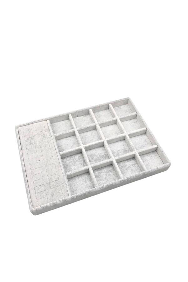Megass Dekor Yerli Üretim Amsterdam Model Süet Kumaş Gri Renk 34/24 Cm Çekmece Ici Takı Standı - Image 1