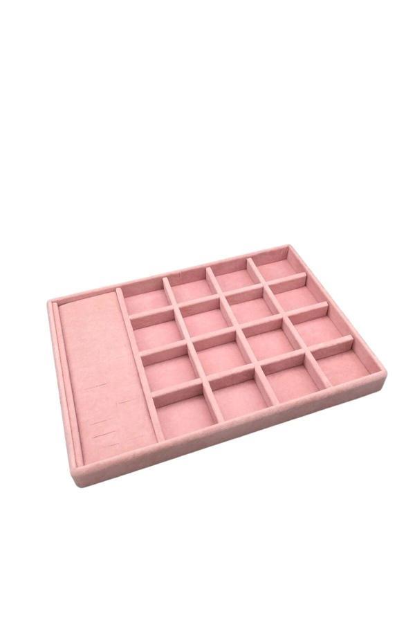 Megass Dekor Yerli Üretim Amsterdam Model Süet Kumaş Pembe Renk 34/24 Cm Çekmece Ici Takı Standı - Image 1