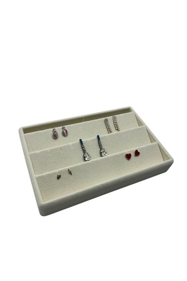 Megass Dekor Süet Kumaş Krem Renk 22 Cm / 14 Cm Çekmece Içi Küpe Takı Standı - Image 1