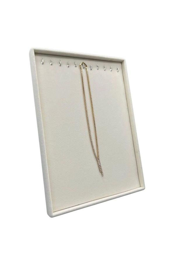 Megass Dekor Yerli Üretim Süet Kumaş Krem Renk 34/24 Cm Ayaklı Kolye Sergileme Standı - Image 1