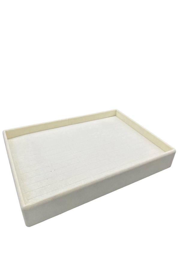 Megass Dekor Yerli Üretim Süet Kumaş Krem Renk 34/24 Cm Batırmalı Çekmeçe Içi Bileklik Kelepçe Tablası - Image 1