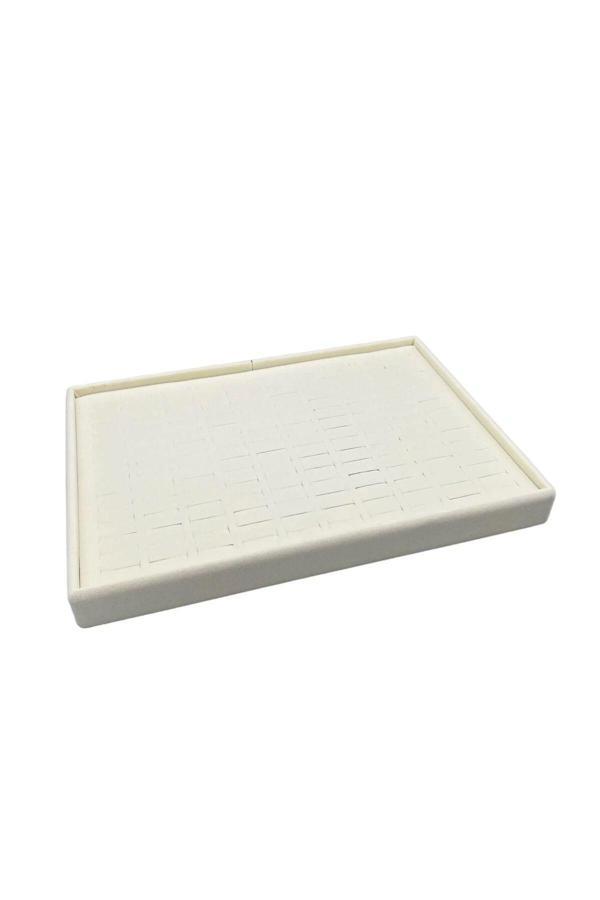 Megass Dekor Yerli Üretim Süet Kumaş Krem Renk Batırmalı 34-24 Cm Çekmece Içi Yüzük Tabla Stand - Image 1