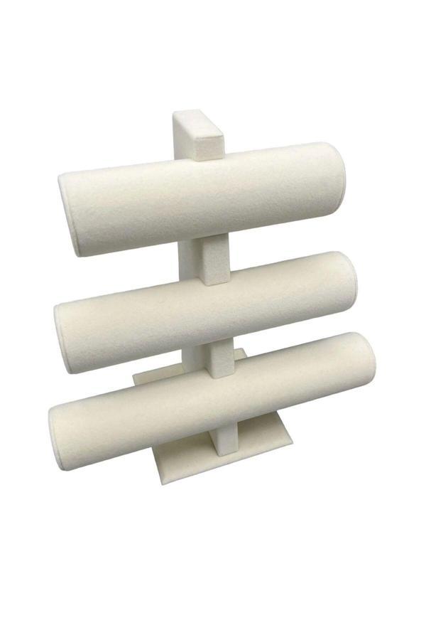 Megass Dekor Süet Kumaş Krem Renk Üçlü Kademeli 30/26 Cm Bileklik-Saat Sergileme Standı - Image 1