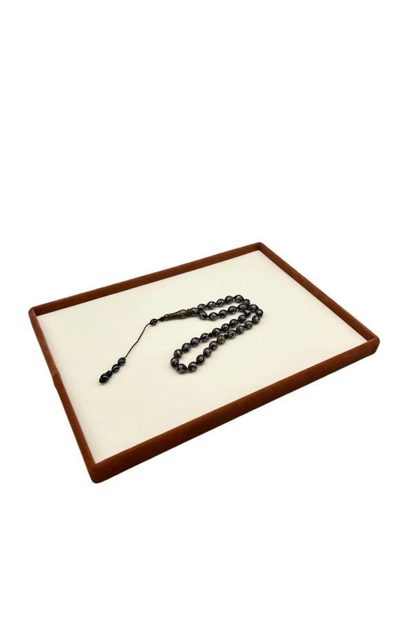 Megass Dekor Süet Kumaş Krem-Kahve Renk 34/24 Cm Takı Servis Sunum Tablası - Image 1