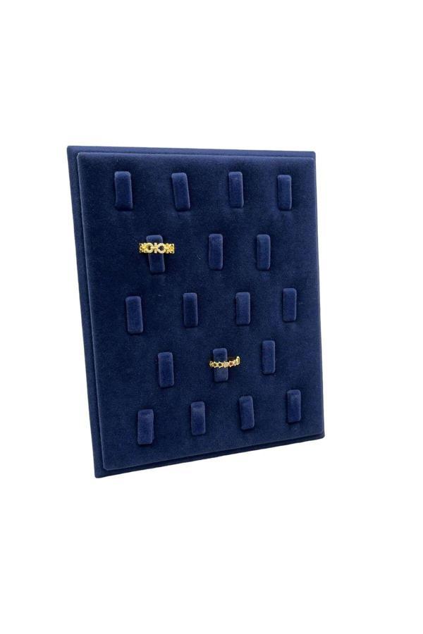 Megass Dekor Süet Kumaş Lacivert Renk 20/16 Cm Ayaklı Yüzük Sergileme Standı - Image 1
