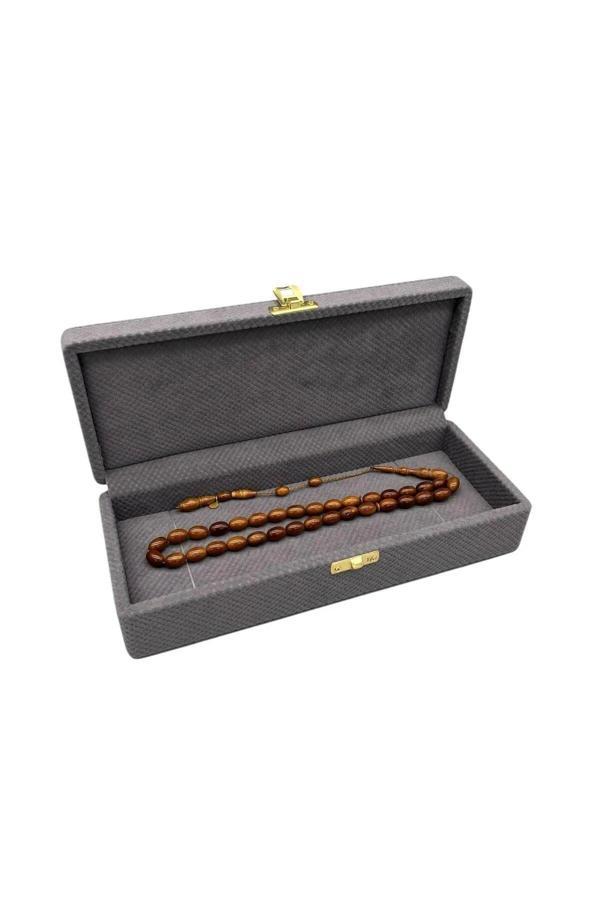 Megass Dekor Kapaklı Keten Kumaş Gri 25 Cm / 10 Cm Tesbih Sergileme Kutusu - Image 1