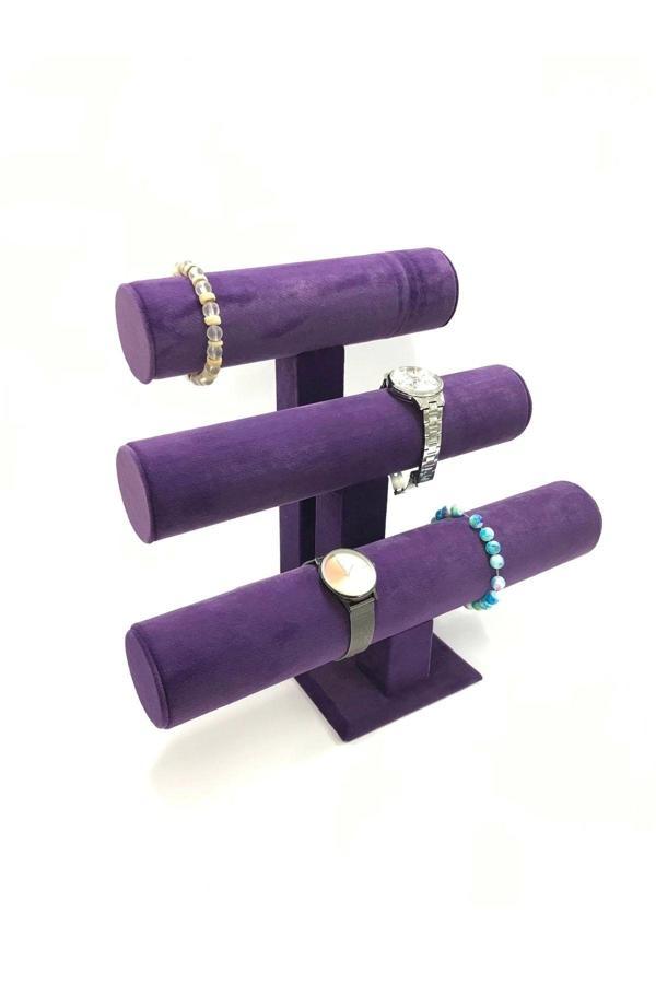 Megass Dekor Yerli Üretim Süet Kumaş Mor Renk Üçlü Bileklik-Saat Takı Standı - Image 1