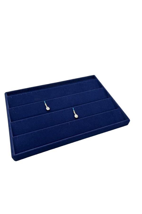 Megass Dekor Yerli Üretim Cezayir Model Süet Kumaş Lacivert Renk 34/24 Cm Kademeli Çekmece Içi Küpe Standı - Image 1