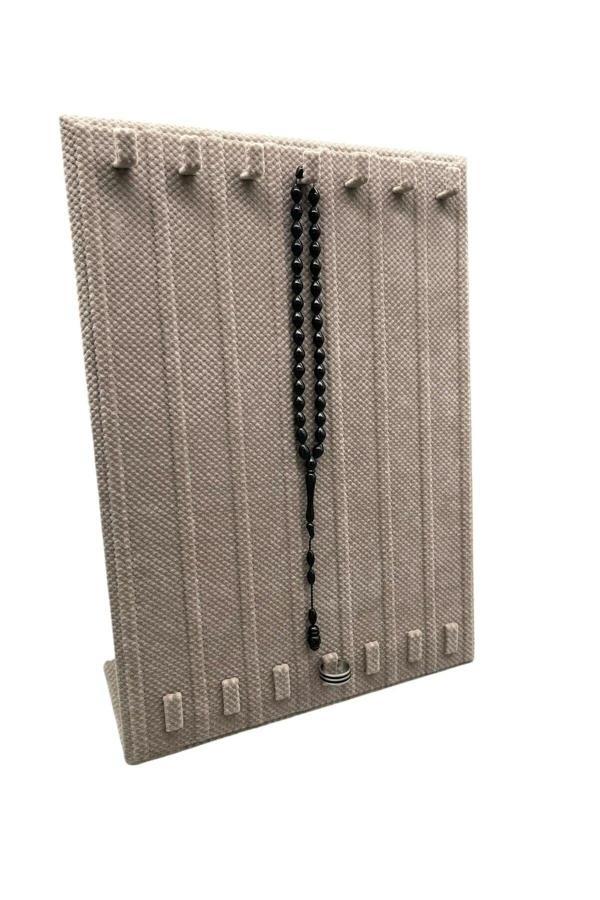 Megass Dekor Keten Kumaş Bej Renk 35/25 Cm Ayaklı Tırnaklı Tesbih Yüzük Kombin Sergileme Standı - Image 1