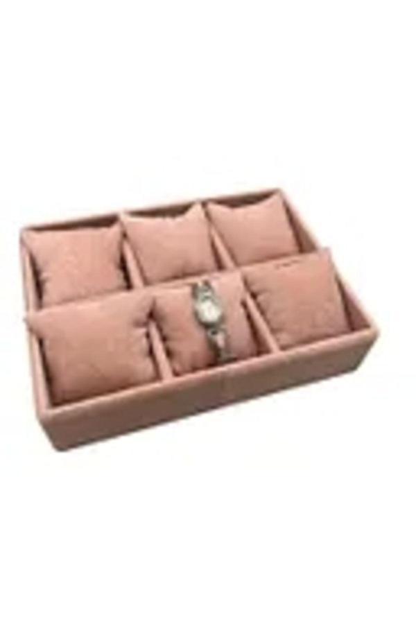 Megass Dekor Yerli Üretim Dobric Model Süet Kaplama Pembe Renk 24/18 Cm Yastıklı Çekmece Ici Takı Düzenleyicisi - Image 1
