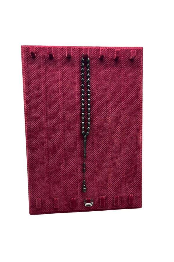 Megass Dekor Keten Kumaş Bordo Renk 35/25 Cm Ayaklı Tırnaklı Tesbih Yüzük Kombin Sergileme Standı - Image 1