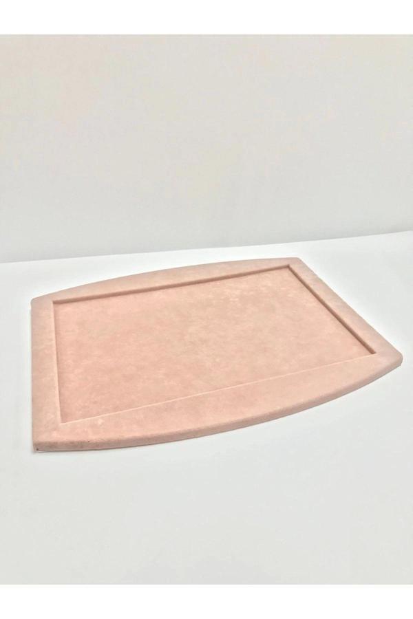 Megass Dekor Yerli Üretim Süet Kumaş Pembe Renk Kolye Ucu Küpe Yüzük Takı Servis Sunum Tablası - Image 1