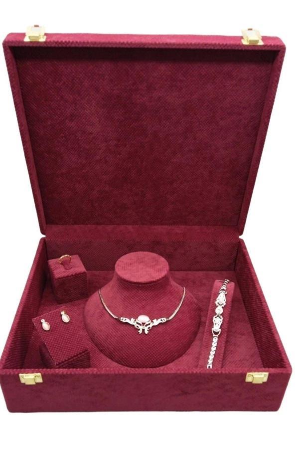 Megass Dekor Keten Kumaş Bordo Renk 35/30/10 Cm Takı Sergileme Saklama Kutusu - Image 1