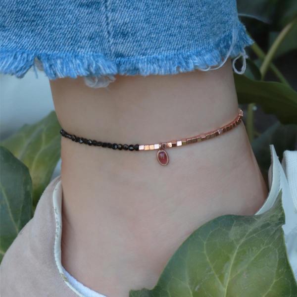 Pembe Kuvars Taşlı Oval Rose Gold Halhal - Image 1