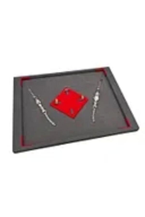 Megass Dekor Keten Kumaş Gri Renk 40/30 Cm Takı Servis Sunum&Yüzük Tablası - Image 1