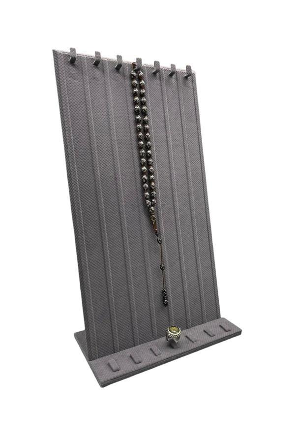 Megass Dekor Keten Kumaş Gri Renk 45/25 Cm Ayaklı Tırnaklı Tesbih Yüzük Kombin Sergileme Standı - Image 1