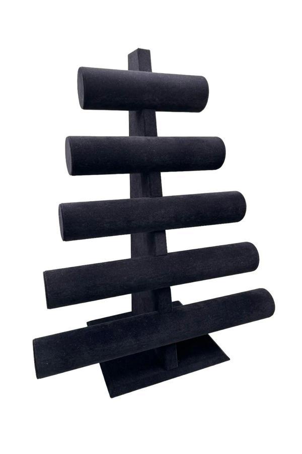 Megass Dekor Yerli Üretim Süet Kumaş Siyah Renk Beş Kademeli 45/34 Cm Bileklik-Saat Sergileme Standı - Image 1