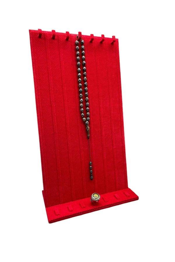 Megass Dekor Keten Kumaş Kırmızı Renk 45/25 Cm Ayaklı Tırnaklı Tesbih Yüzük Kombin Sergileme Standı - Image 1