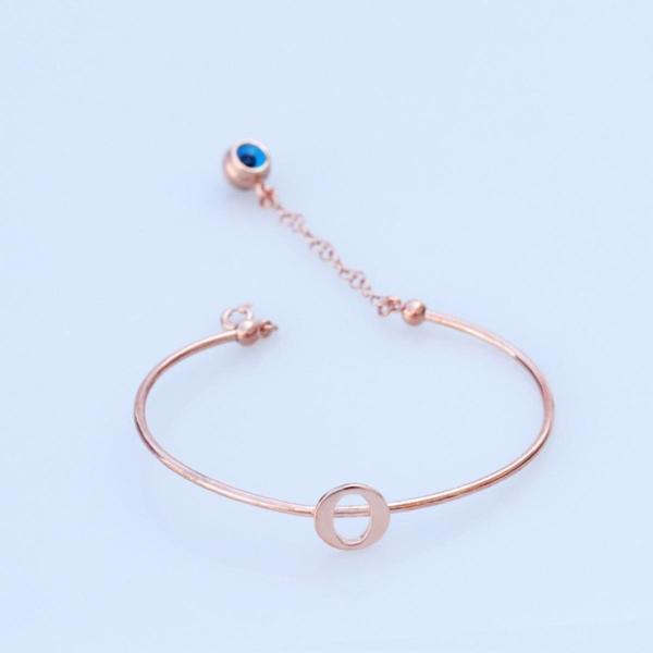 Rose Gold Kaplama Nazar Boncuklu O Harfi Gümüş Bileklik - Image 1
