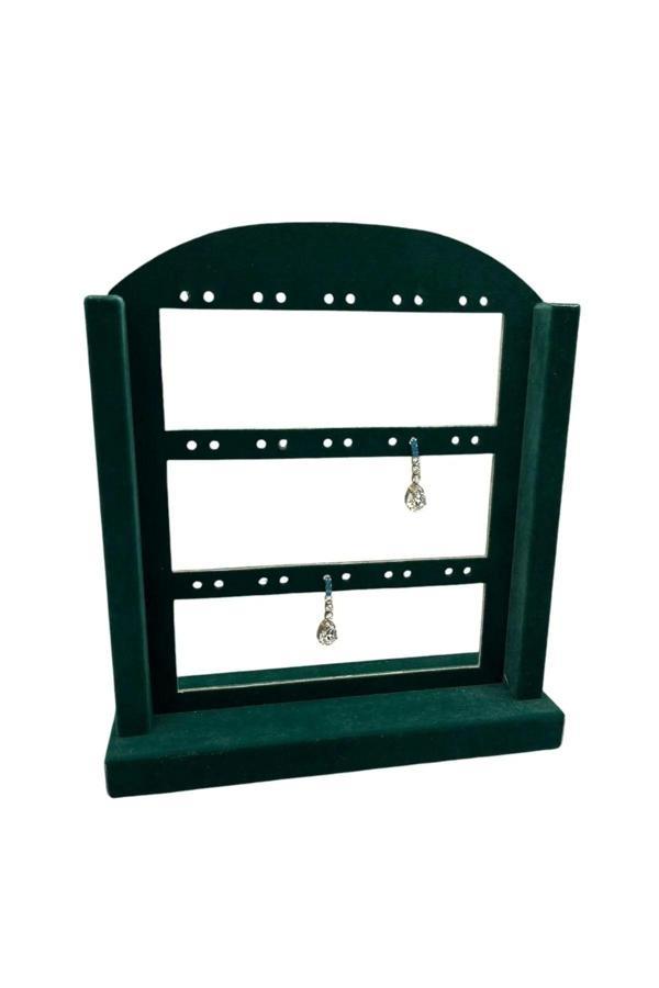 Megass Dekor Yerli Üretim Süet Kumaş Yeşil Renk 26/22 Cm Ayaklı Küpe Standı - Image 1