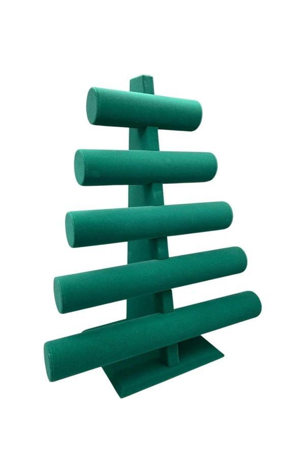Megass Dekor Yerli Üretim Süet Kumaş Yeşil Renk Beş Kademeli 45/34 Cm Bileklik-Saat Sergileme Standı - Image 1