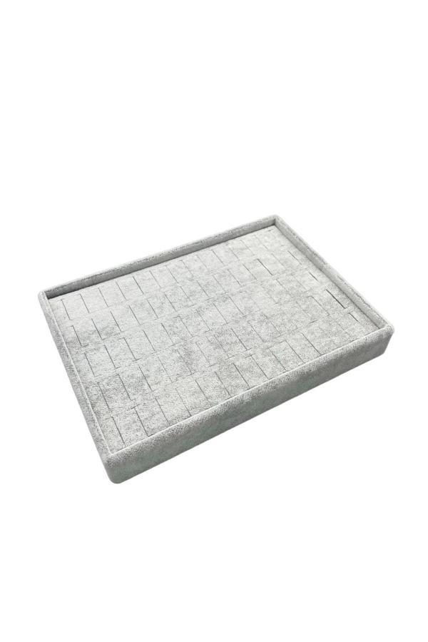 Megass Dekor Yerli Üretim Küçük Boy Süet Kumaş Gri Renk 24/17,5 Cm Batırmalı Yüzük Küpe Tablası - Image 1