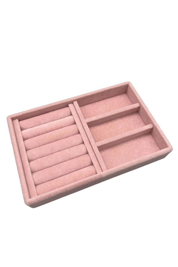 Megass Dekor Süet Kumaş Pembe Renk 22 Cm / 14 Cm Çekmece İçi Takı Standı - Image 1