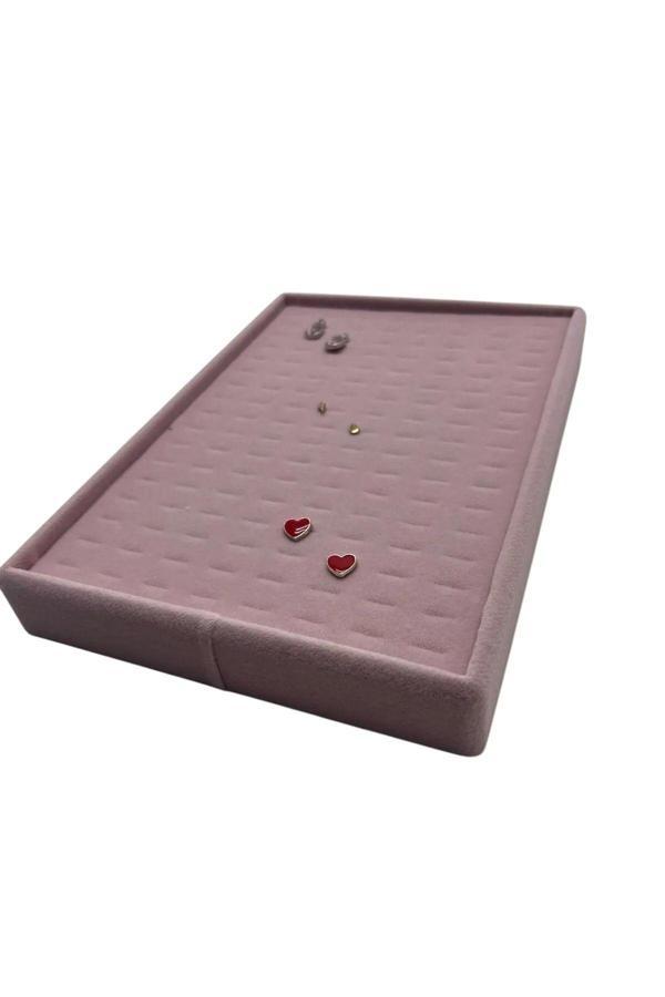 Megass Dekor Süet Kumaş Pembe Renk 22/14 Cm Batırmalı Piercing -Küpe Tablası - Image 1