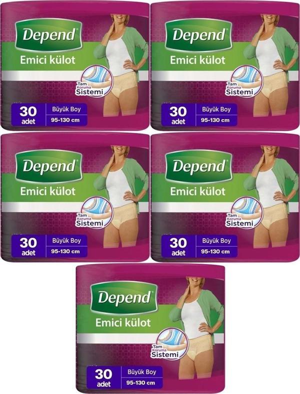 Depend Emici Külot Hasta Bezi Large - Büyük Kadın 150 Adet (5pk*30) - Image 1