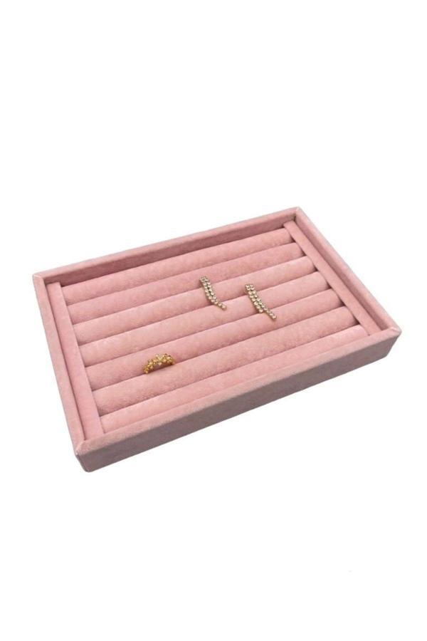 Megass Dekor Yerli Üretim Küçük Boy Süet Kumaş Pembe Renk 22,5/14,5 Cm Rulo Çekmece Içi Yüzük Standı - Image 1