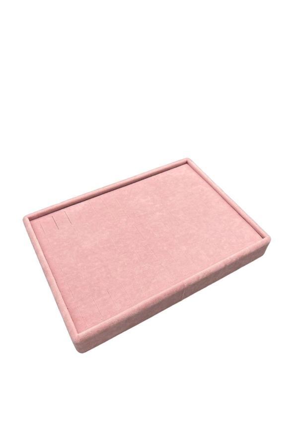 Megass Dekor Yerli Üretim Küçük Boy Süet Kumaş Pembe Renk 24/17,5 Cm Batırmalı Yüzük Küpe Tablası - Image 1