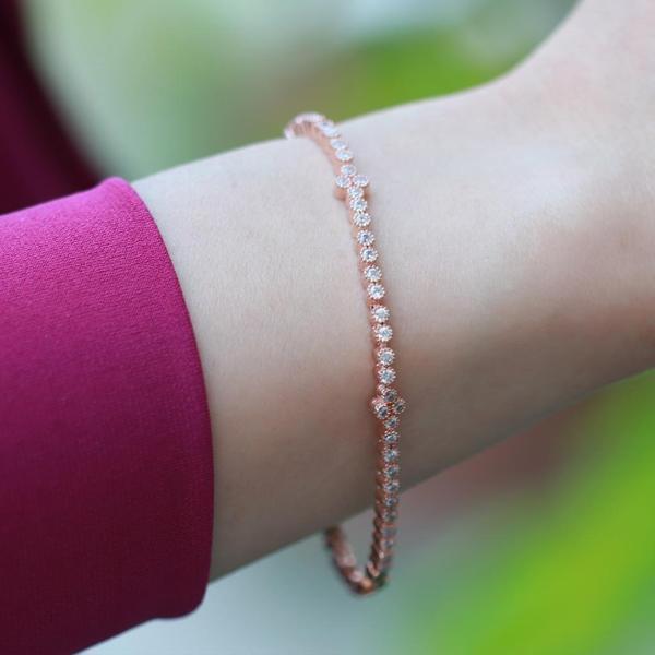 Elmas Montür Modeli Su Yolu Rose Gold Kaplama Gümüş Bileklik - Image 1