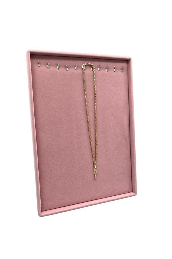 Megass Dekor Süet Kumaş Pembe Renk 34/24 Cm Ayaklı Kolye Sergileme Standı - Image 1