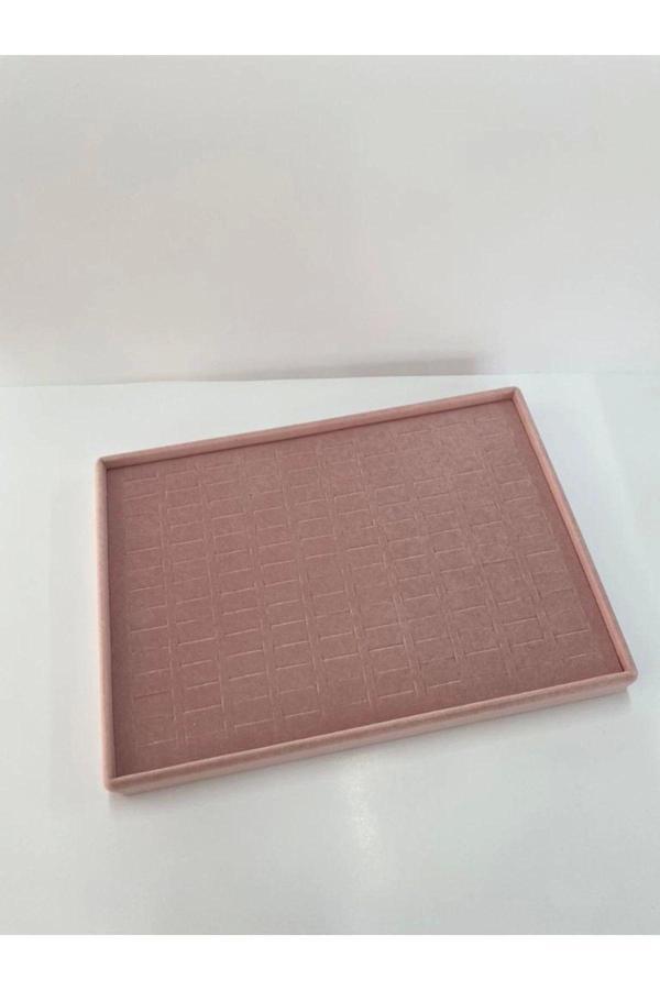 Megass Dekor Süet Kumaş Pembe Renk 34/24 Cm Batırmalı Çekmece Içi Yüzük Tablası - Image 1