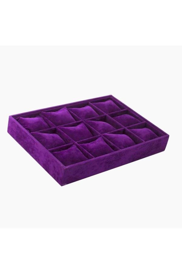 Megass Dekor Yerli Üretim Tokyo Model Süet Kumaş Mor Renk 12 Yastıklı Çekmece Icitakı Kutusu - Image 1