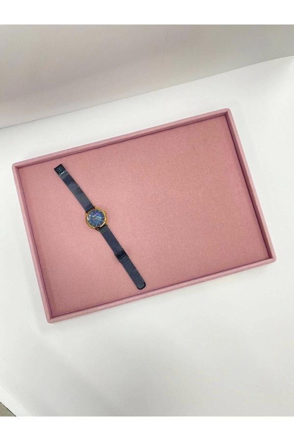 Megass Dekor Süet Kumaş Pembe Renk 34/24 Cm Takı Servis Sunum Tablası - Image 1