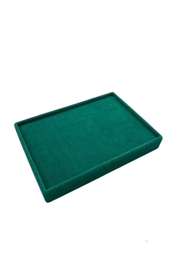 Megass Dekor Yerli Üretim Küçük Boy Süet Kumaş Yeşil Renk 24/17,5 Cm Batırmalı Yüzük Tablası - Image 1