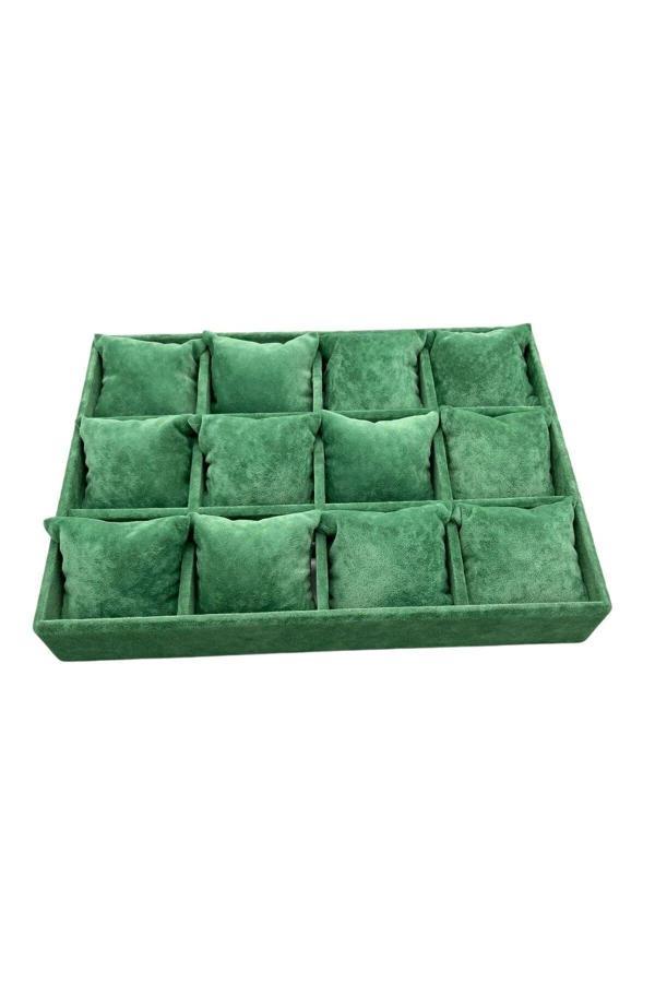 Megass Dekor Yerli Üretim Tokyo Model Süet Kumaş Yeşil Renk 34/24 Cm Yastıklı Çekmece Içi Saat Ve Takı Kutusu - Image 1