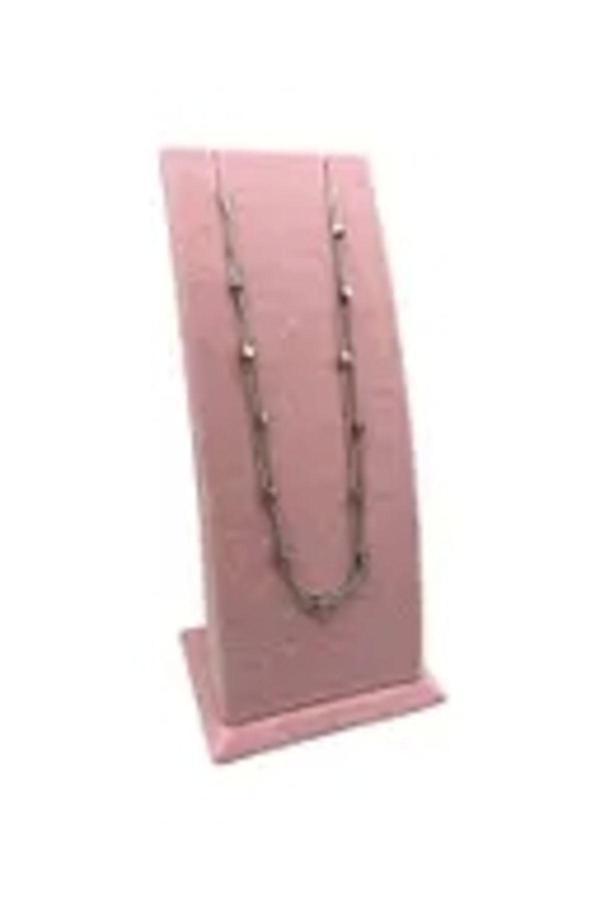 Megass Dekor Süet Kumaş Pembe Renk Ayaklı 17/8,5 Cm Kolye Sergileme Dekoru - Image 1