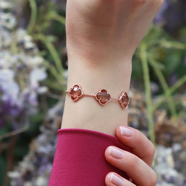 3 İkonik Alhambra Yonca Zultanit Taşlı Rose Gold Kaplama Asansörlü Bileklik - Image 1