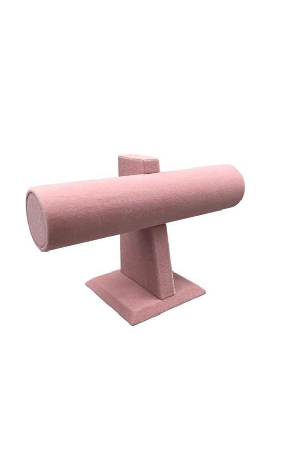 Megass Dekor Süet Kumaş Pembe Renk Saat - Bileklik Sergileme Standı - Image 1