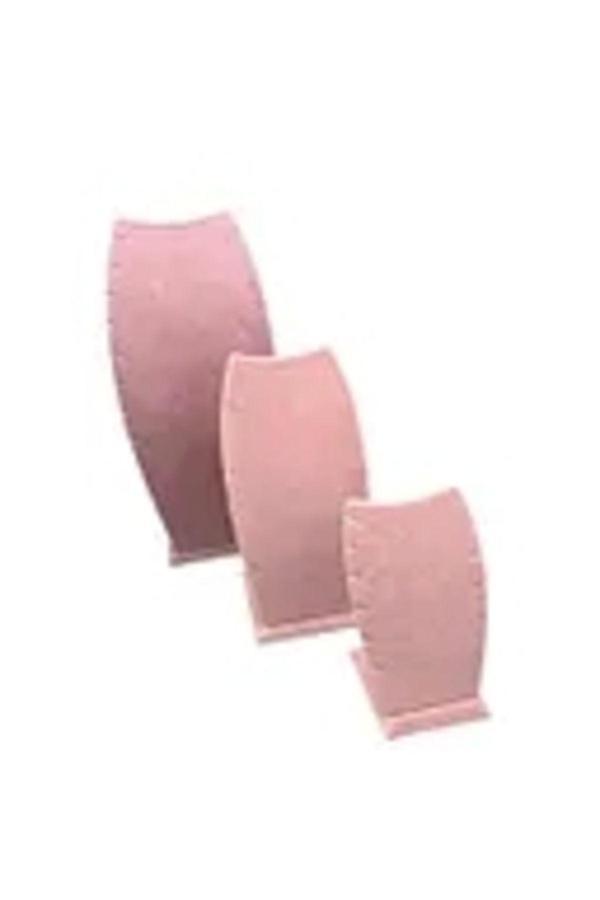 Megass Dekor Süet Kumaş Pembe Renk Üçlü Takım Kolye - Zincir Ayaklı Stand - Image 1