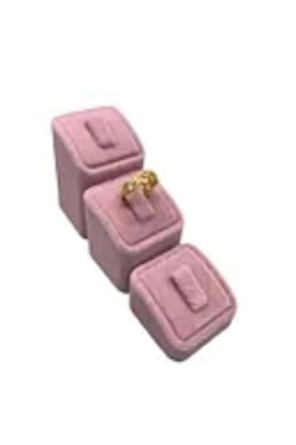 Megass Dekor Süet Kumaş Pembe Renk Üçlü Takım Yüzük Sergileme - Image 1