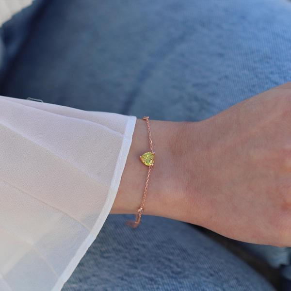 Sitrin Taşlı Rose Gold Kaplama Sevgili Kalp Gümüş Bileklik - Image 1