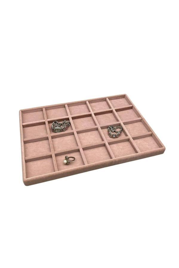 Megass Dekor Süet Kumaş Pembe Renkli 34/24 Cm 20 Bölmeli Çekmece Içi Takı Standı - Image 1