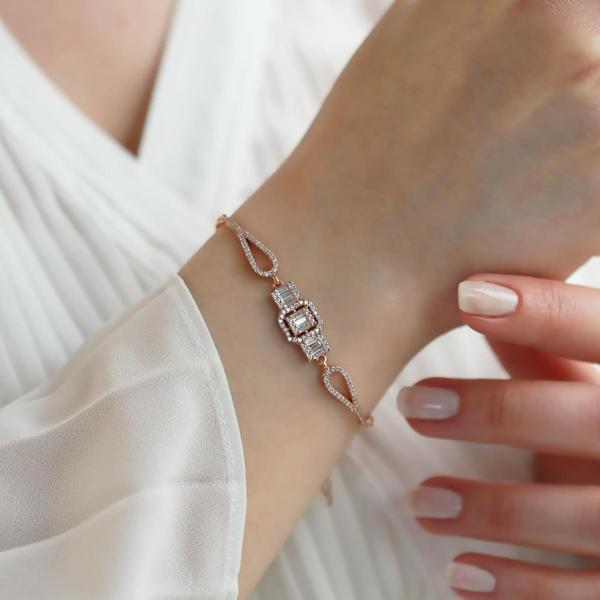 Starlight Diamond Baget Kesim Rose Gold Kaplama Gümüş Bileklik - Image 1