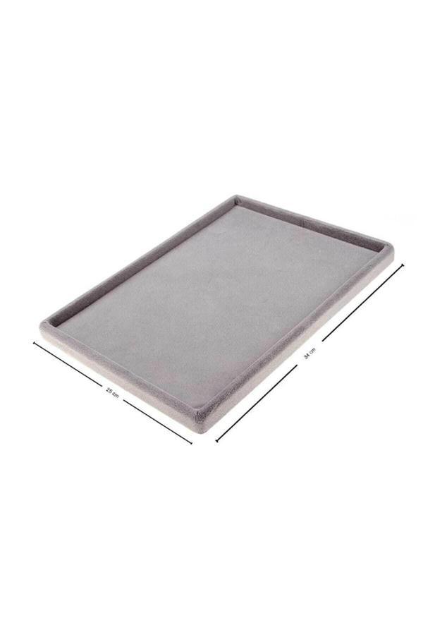 Stil Kutu Süet Gri Takı Servis Tablası - Image 1